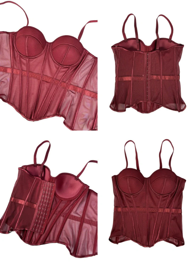 Elvira-Top tipo body de malla con diseño en espiga y rellenos para el pecho