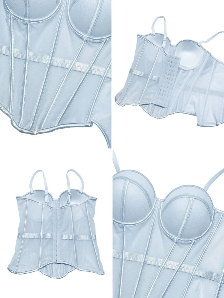 Elvira-Top tipo body de malla con diseño en espiga y rellenos para el pecho