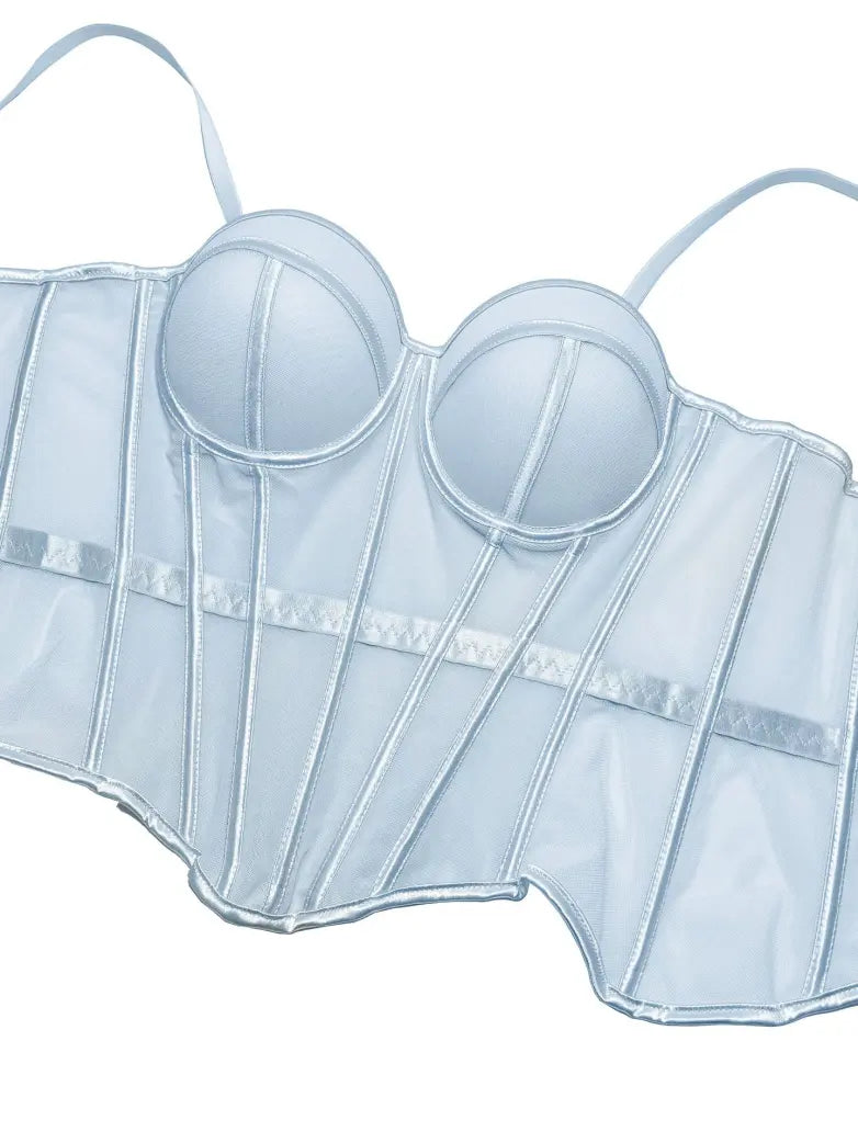 Elvira-Top tipo body de malla con diseño en espiga y rellenos para el pecho