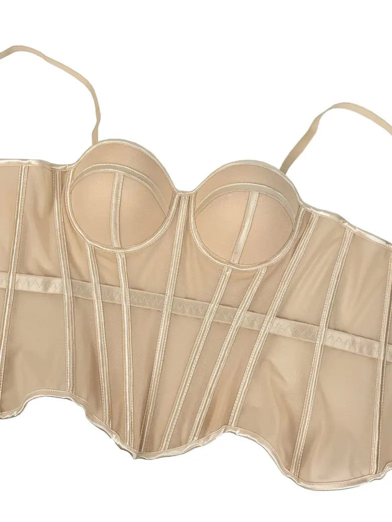 Elvira-Top tipo body de malla con diseño en espiga y rellenos para el pecho