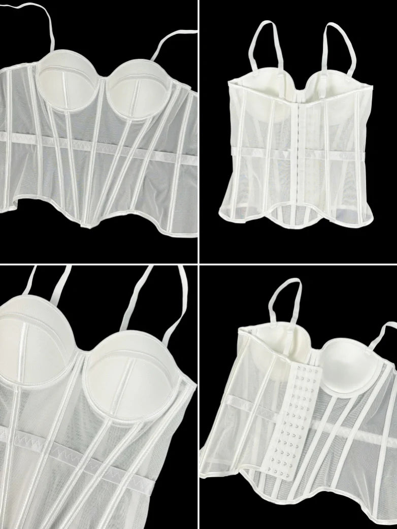 Elvira-Top tipo body de malla con diseño en espiga y rellenos para el pecho
