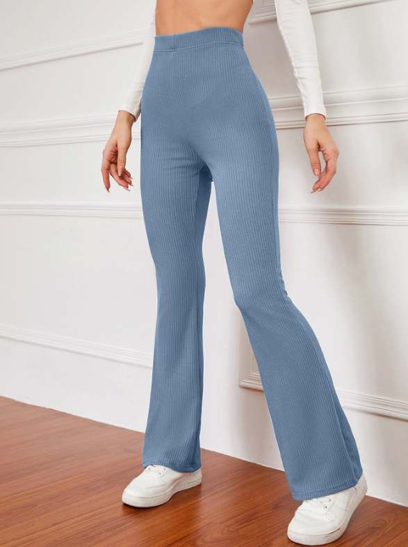 Elisa-Pantalones acampanados de talle alto tejido de canalé
