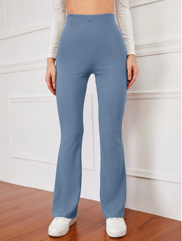 Elisa-Pantalones acampanados de talle alto tejido de canalé