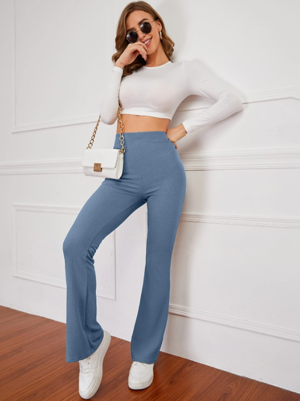 Elisa-Pantalones acampanados de talle alto tejido de canalé