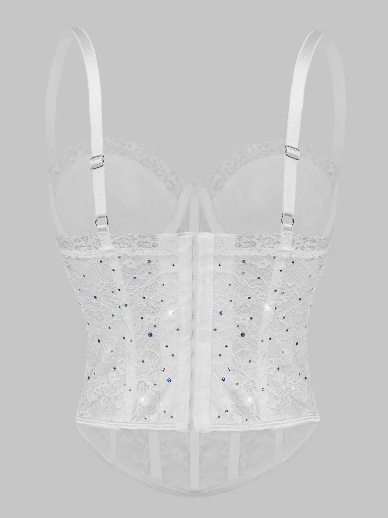 Julia-Camiseta moldeadora sexy con aros, transparente y con lentejuelas